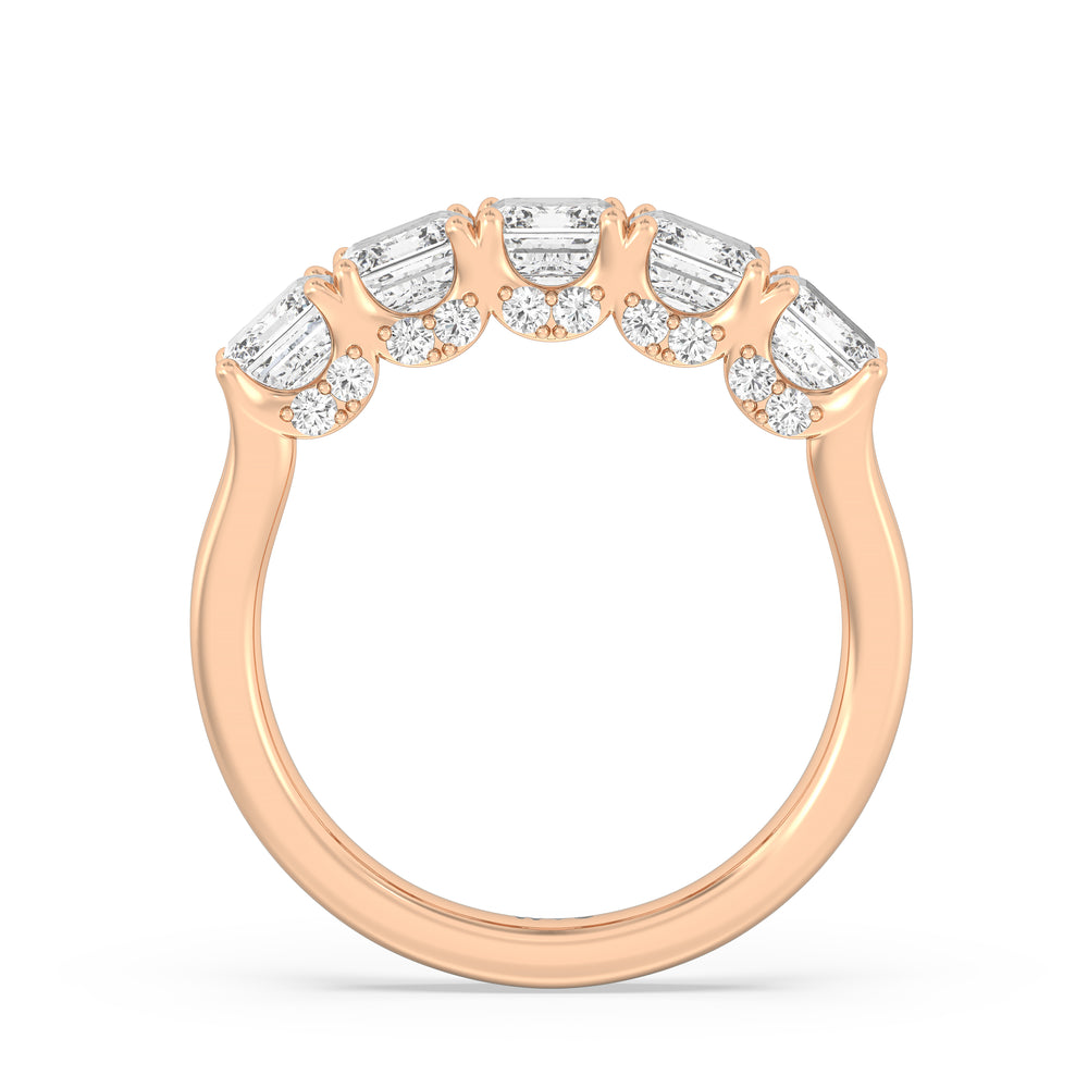 Elegance Hidden Halo Emerald Five Stone Anniversary Ring with 18KT Rose Gold / Lab / 3 Cut Diamond in 14KT Rose Gold / Lab / 3 view 4

