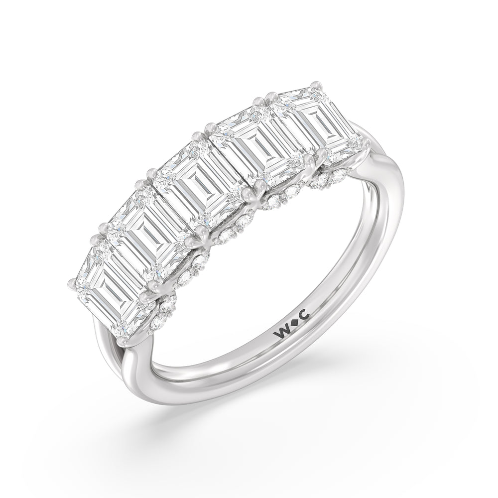 Elegance Hidden Halo Emerald Five Stone Anniversary Ring with Platinum / Lab / 3 Cut Diamond in 14KT Platinum / Lab / 3 view 5
