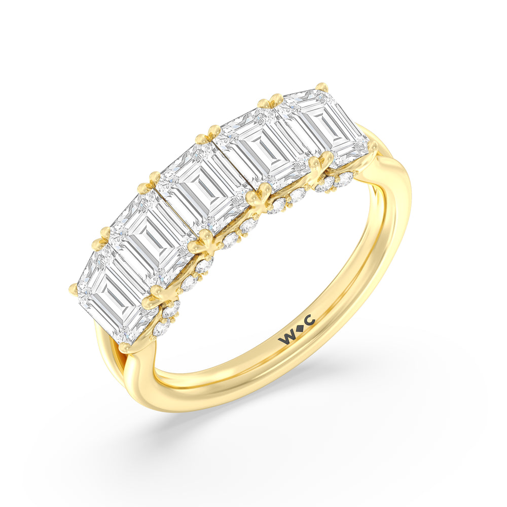 Elegance Hidden Halo Emerald Five Stone Anniversary Ring with 18KT Yellow Gold / Lab / 3 Cut Diamond in 14KT Yellow Gold / Lab / 3 view 5
