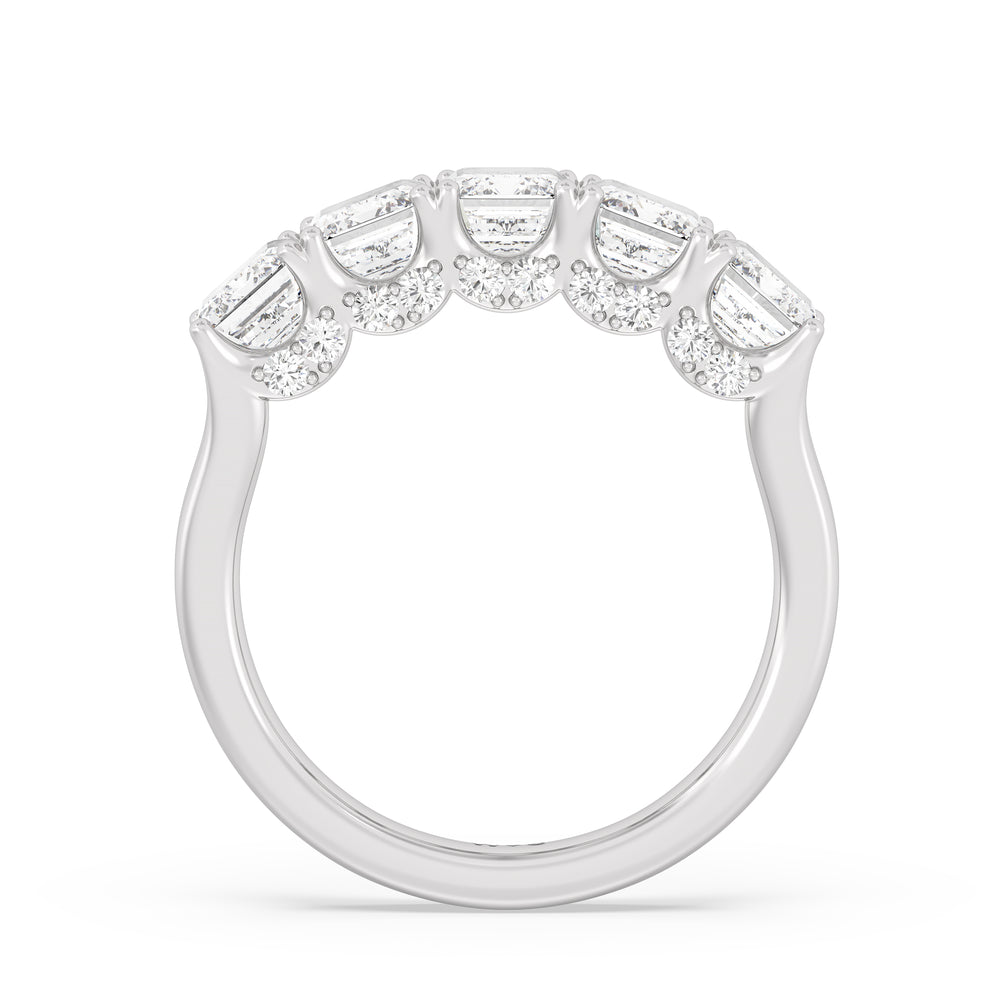 Elegance Hidden Halo Emerald Five Stone Anniversary Ring with Platinum / Lab / 4 Cut Diamond in 14KT Platinum / Lab / 4 view 4

