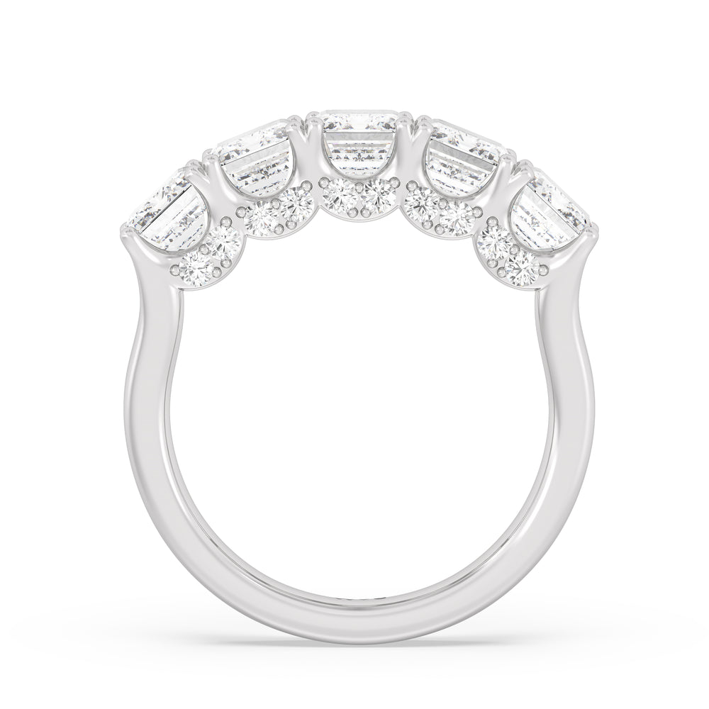 Elegance Hidden Halo Emerald Five Stone Anniversary Ring with Platinum / Lab / 5 Cut Diamond in 14KT Platinum / Lab / 5 view 4
