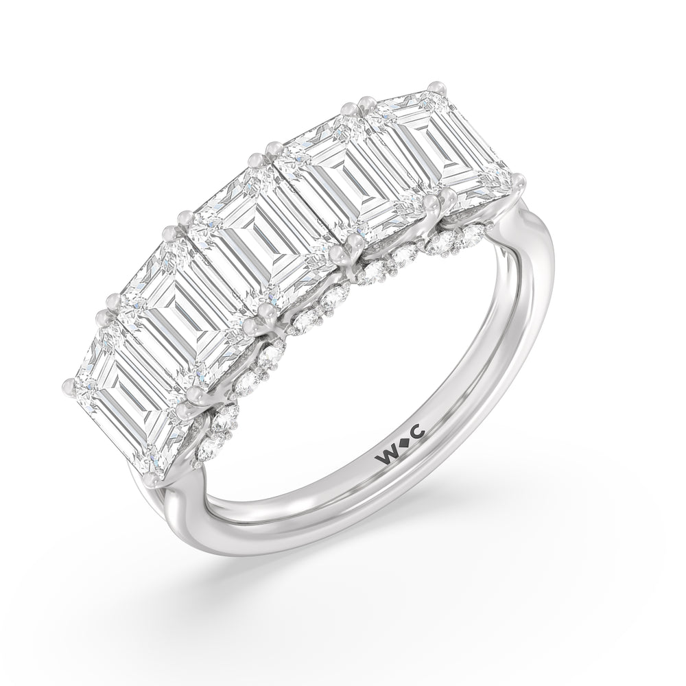 Elegance Hidden Halo Emerald Five Stone Anniversary Ring with Platinum / Lab / 5 Cut Diamond in 14KT Platinum / Lab / 5 view 5
