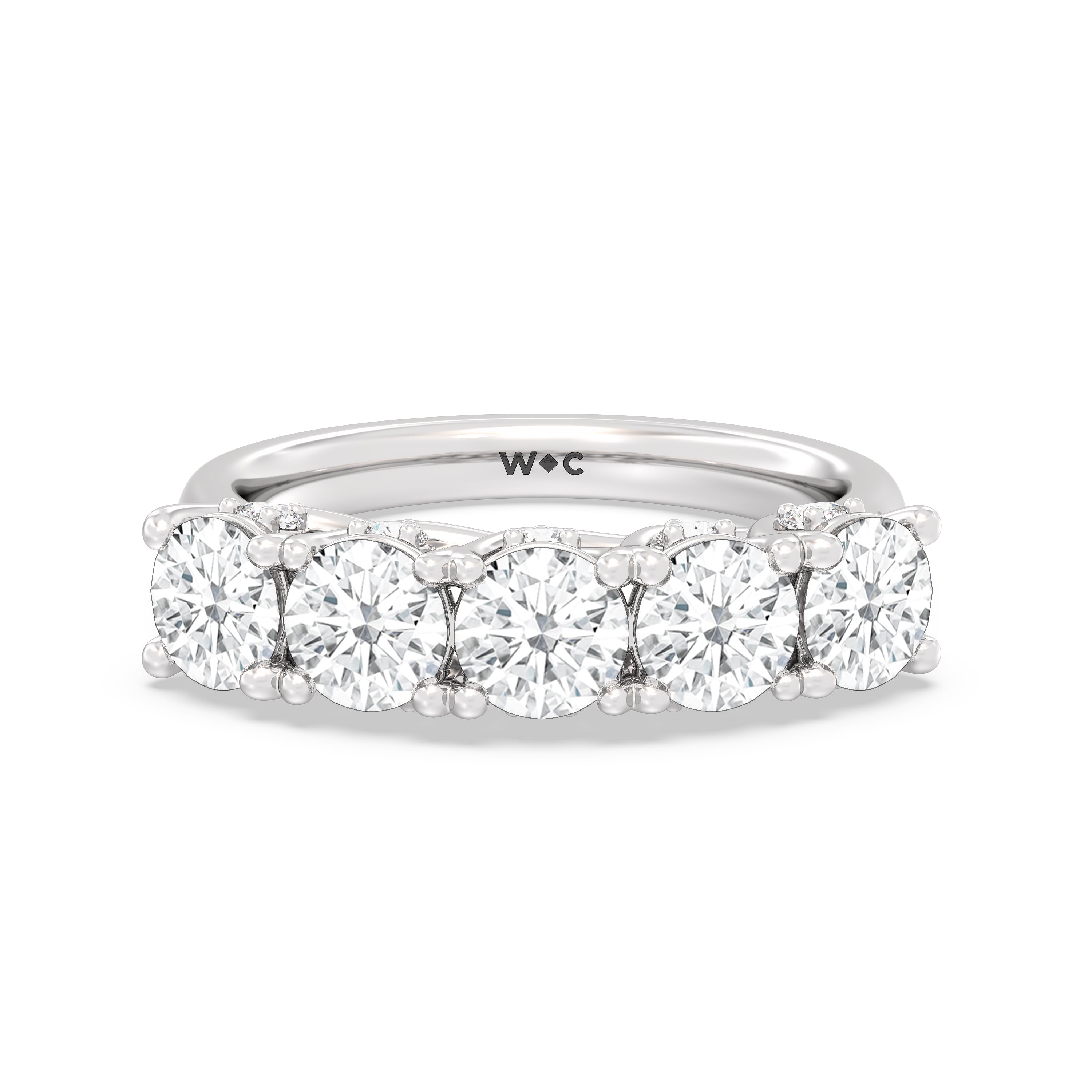 Elegance Hidden Accent Trellis Round Five Stone Anniversary Ring – With ...