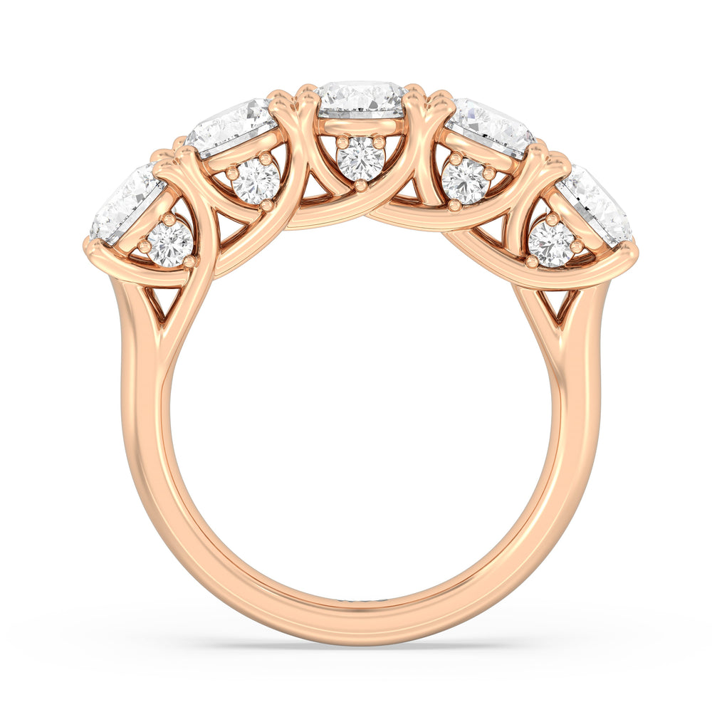 Elegance Hidden Accent Trellis Round Five Stone Anniversary Ring with 18KT Rose Gold / Lab / 4 Cut Diamond in 14KT Rose Gold / Lab / 4 view 4
