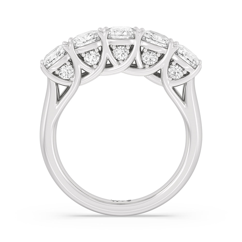 Elegance Hidden Accent Trellis Cushion Five Stone Anniversary Ring with Platinum / Lab / 3 Cut Diamond in 14KT Platinum / Lab / 3 view 4
