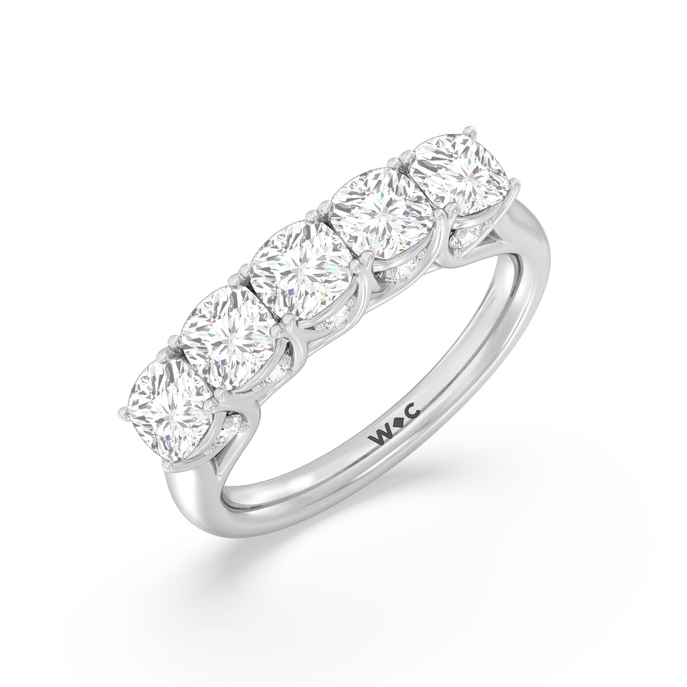 Elegance Hidden Accent Trellis Cushion Five Stone Anniversary Ring with Platinum / Lab / 3 Cut Diamond in 14KT Platinum / Lab / 3 view 5
