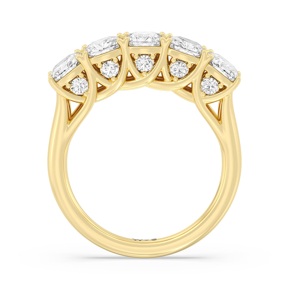 Elegance Hidden Accent Trellis Cushion Five Stone Anniversary Ring with 18KT Yellow Gold / Lab / 3 Cut Diamond in 14KT Yellow Gold / Lab / 3 view 4
