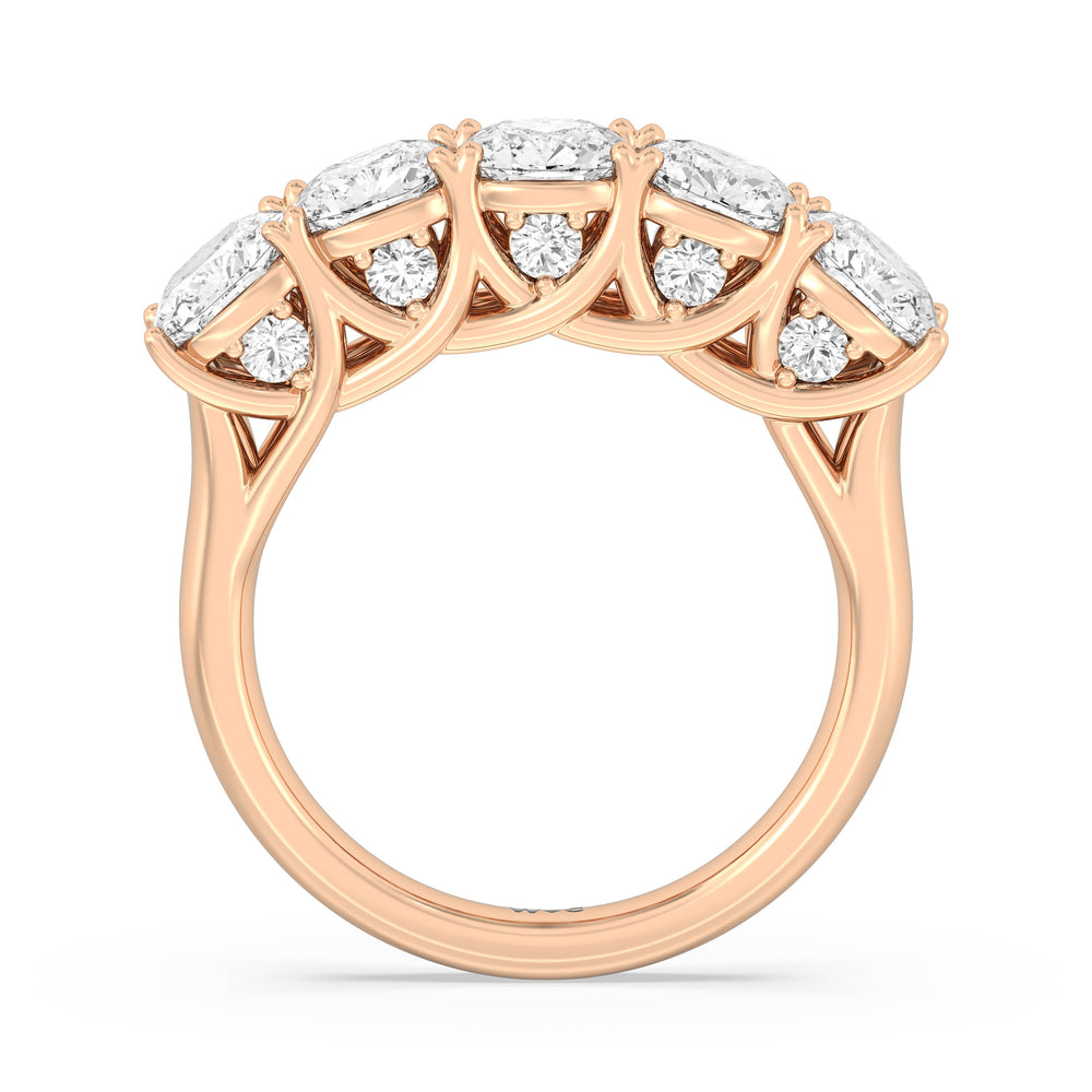 Elegance Hidden Accent Trellis Cushion Five Stone Anniversary Ring with 18KT Rose Gold / Lab / 4 Cut Diamond in 14KT Rose Gold / Lab / 4 view 4
