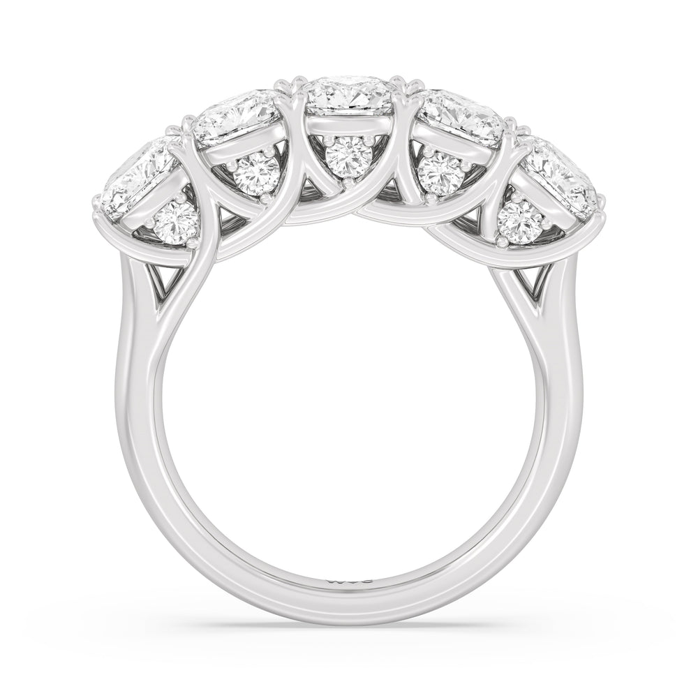 Elegance Hidden Accent Trellis Cushion Five Stone Anniversary Ring with Platinum / Lab / 4 Cut Diamond in 14KT Platinum / Lab / 4 view 4
