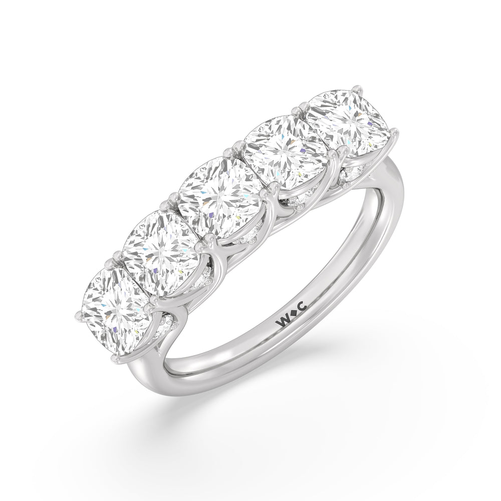 Elegance Hidden Accent Trellis Cushion Five Stone Anniversary Ring with Platinum / Lab / 4 Cut Diamond in 14KT Platinum / Lab / 4 view 5
