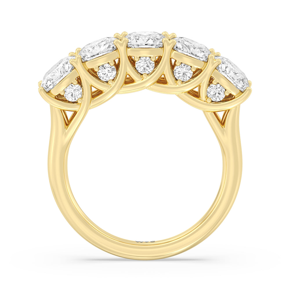 Elegance Hidden Accent Trellis Cushion Five Stone Anniversary Ring with 18KT Yellow Gold / Lab / 4 Cut Diamond in 14KT Yellow Gold / Lab / 4 view 4
