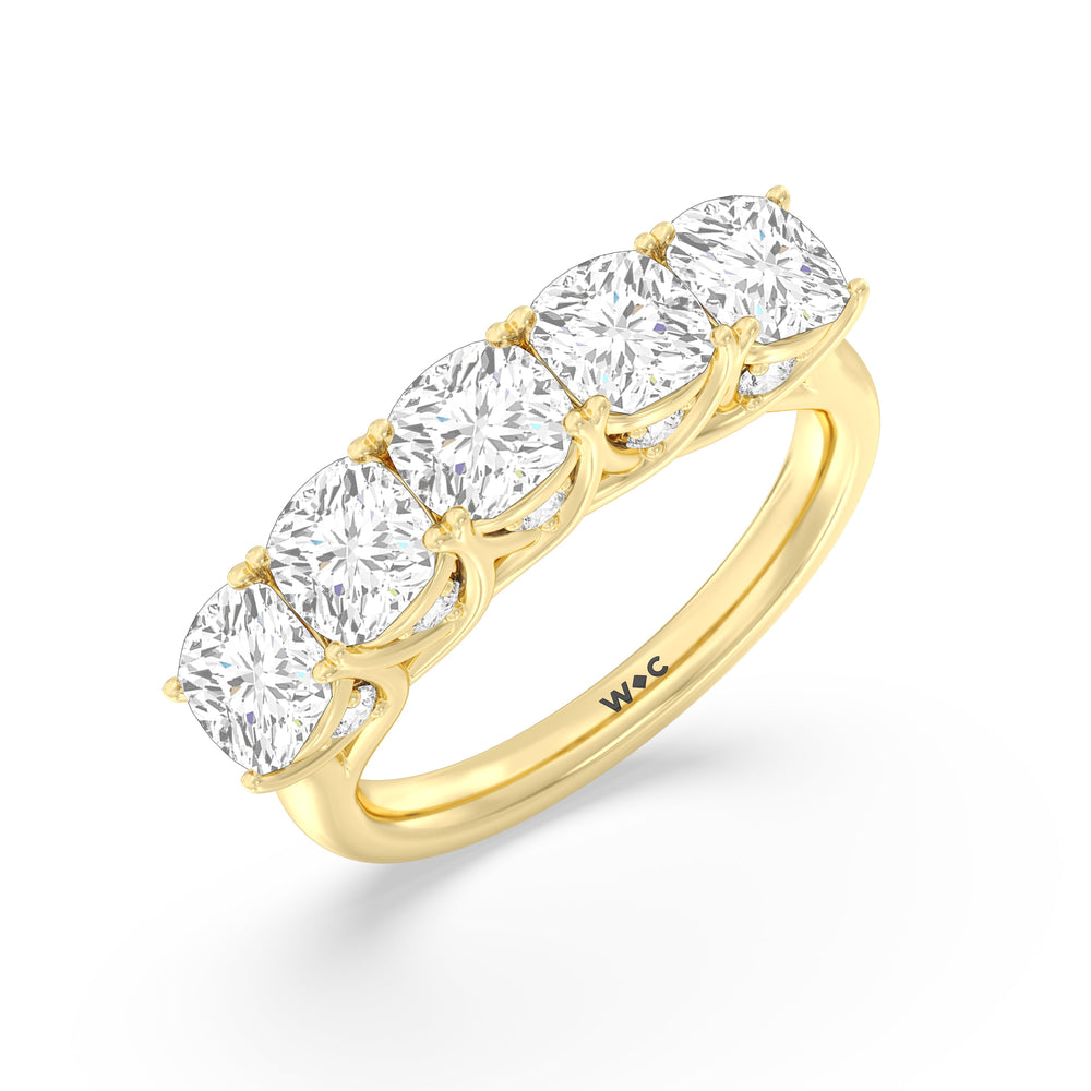 Elegance Hidden Accent Trellis Cushion Five Stone Anniversary Ring with 18KT Yellow Gold / Lab / 4 Cut Diamond in 14KT Yellow Gold / Lab / 4 view 5
