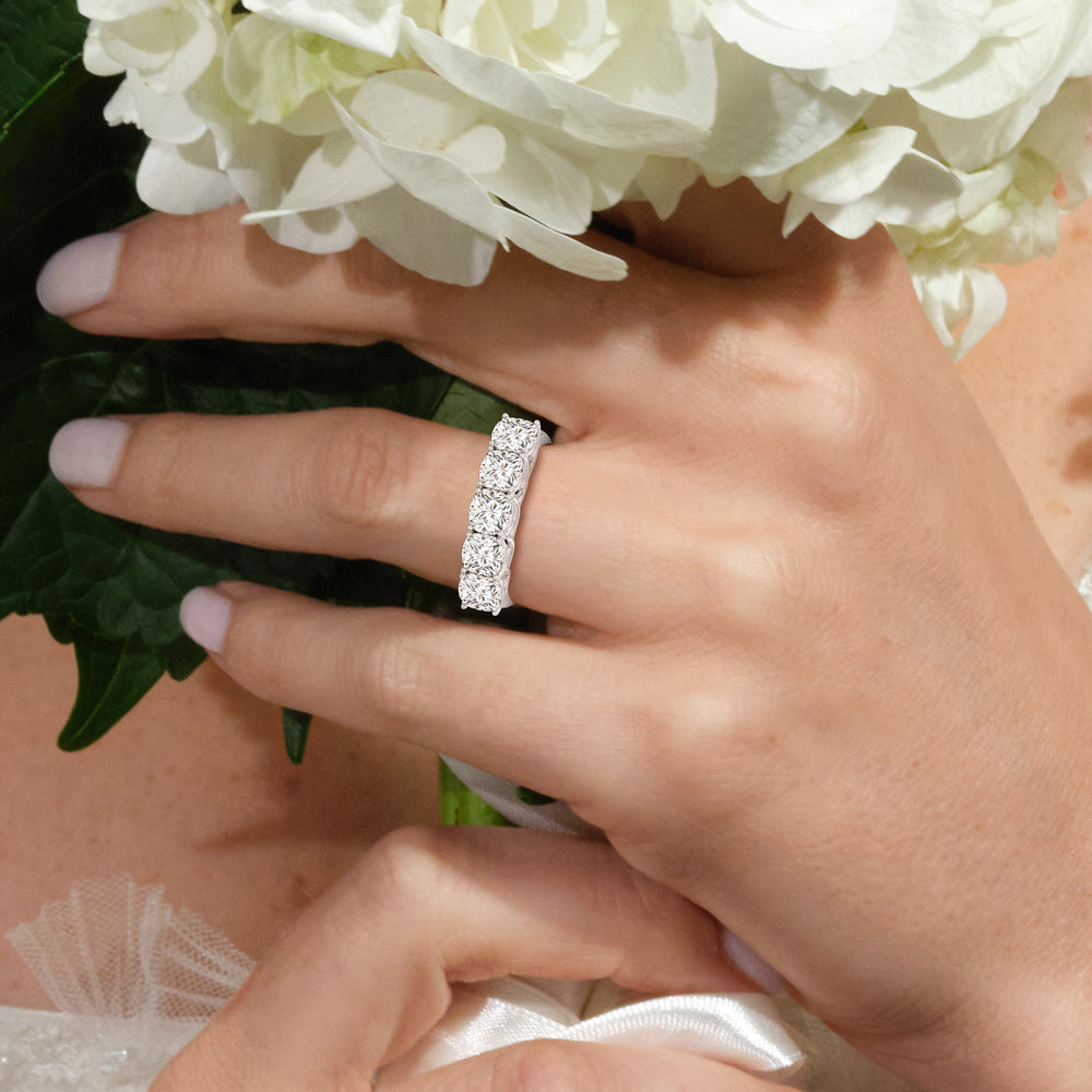 Elegance Hidden Accent Trellis Cushion Five Stone Anniversary Ring with Platinum / Lab / 4 Cut Diamond in 14KT Platinum / Lab / 4 view 2
