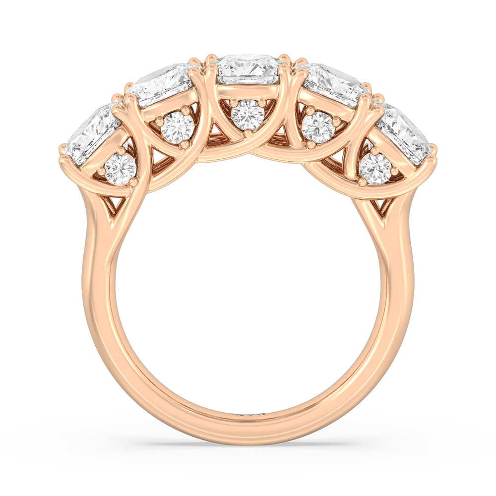 Elegance Hidden Accent Trellis Cushion Five Stone Anniversary Ring with 18KT Rose Gold / Lab / 5 Cut Diamond in 14KT Rose Gold / Lab / 5 view 4
