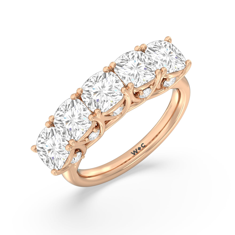 Elegance Hidden Accent Trellis Cushion Five Stone Anniversary Ring with 18KT Rose Gold / Lab / 5 Cut Diamond in 14KT Rose Gold / Lab / 5 view 5
