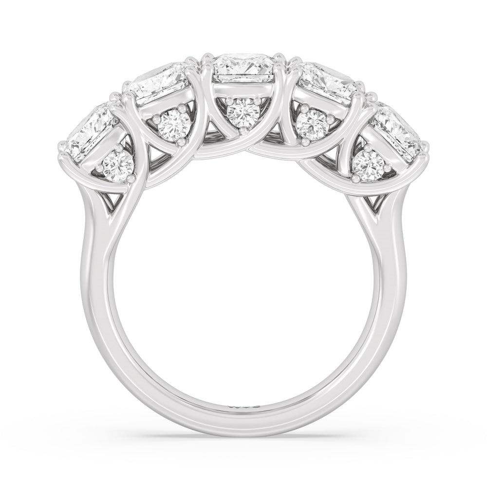 Elegance Hidden Accent Trellis Cushion Five Stone Anniversary Ring with Platinum / Lab / 5 Cut Diamond in 14KT Platinum / Lab / 5 view 4
