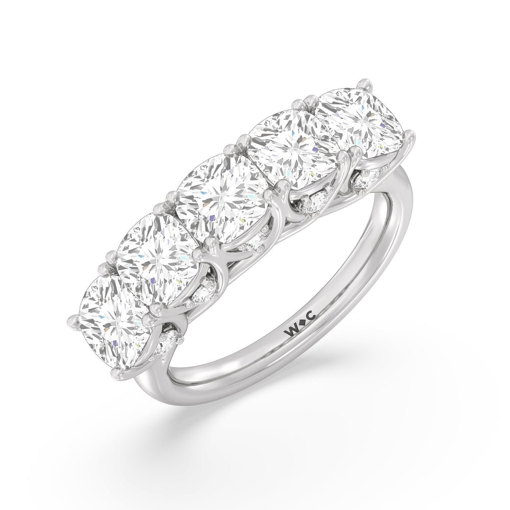 Elegance Hidden Accent Trellis Cushion Five Stone Anniversary Ring with Platinum / Lab / 5 Cut Diamond in 14KT Platinum / Lab / 5 view 5
