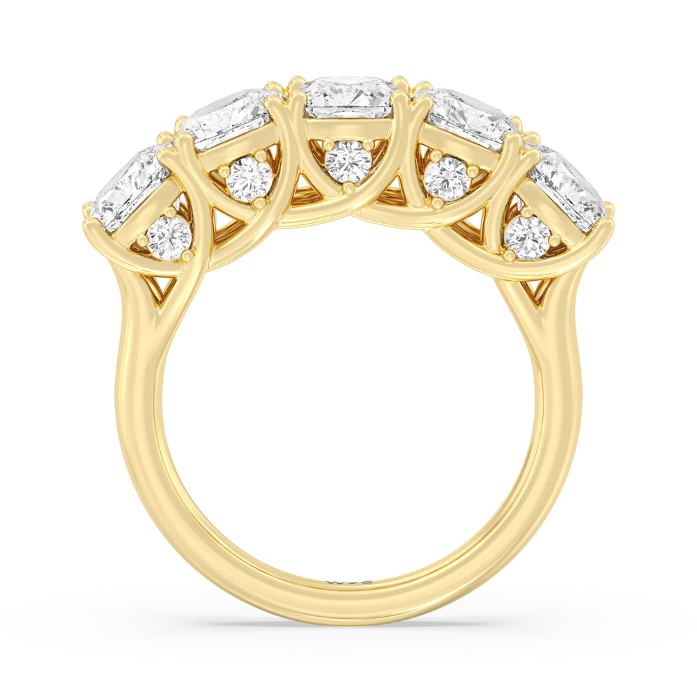 Elegance Hidden Accent Trellis Cushion Five Stone Anniversary Ring with 18KT Yellow Gold / Lab / 5 Cut Diamond in 14KT Yellow Gold / Lab / 5 view 4
