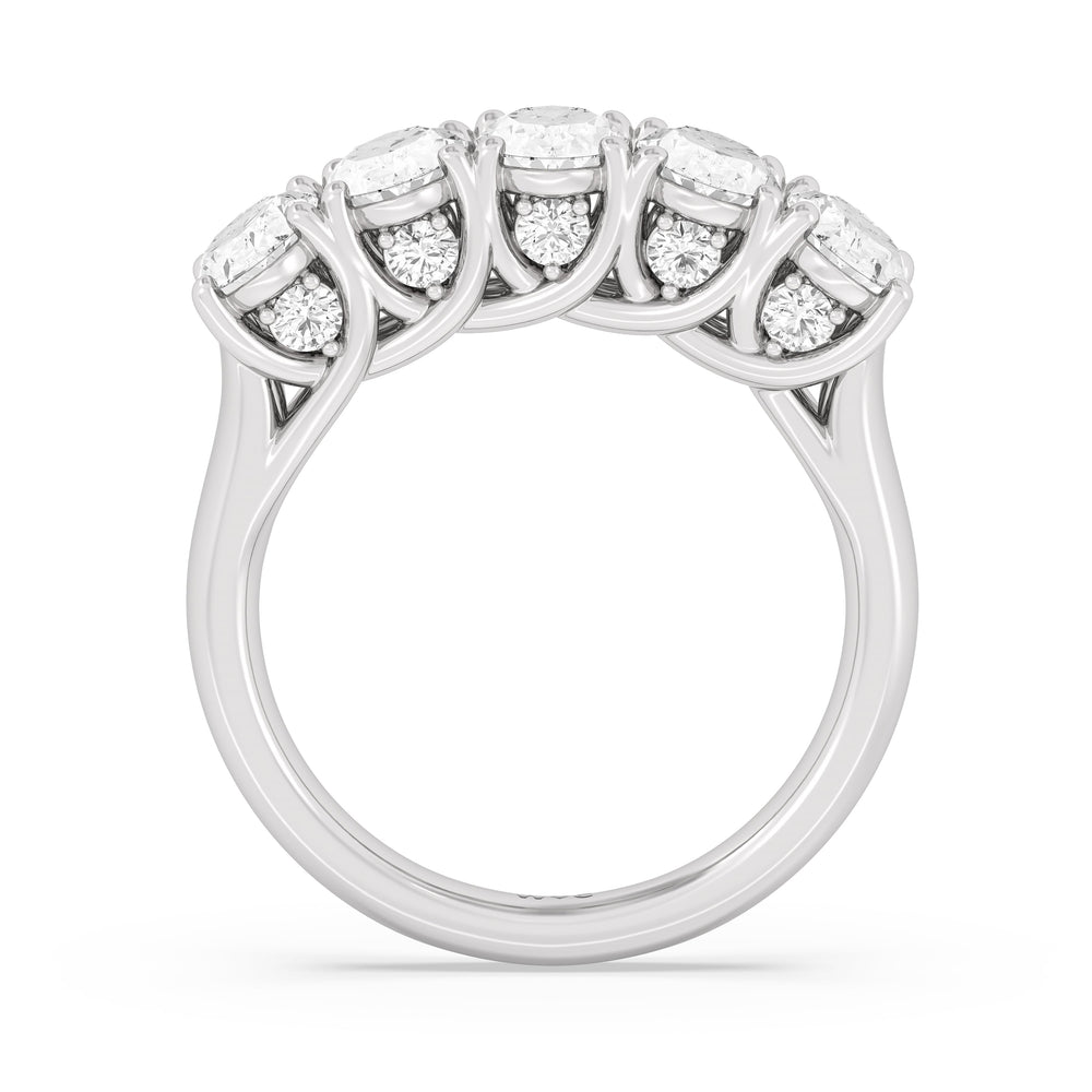 Elegance Hidden Accent Trellis Oval Five Stone Anniversary Ring with Platinum / Lab / 3 Cut Diamond in 14KT Platinum / Lab / 3 view 4
