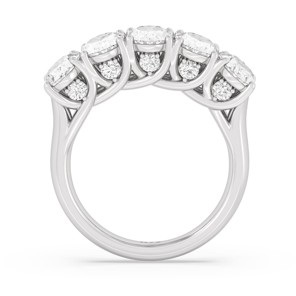 Elegance Hidden Accent Trellis Oval Five Stone Anniversary Ring with Platinum / Lab / 4 Cut Diamond in 14KT Platinum / Lab / 4 view 4
