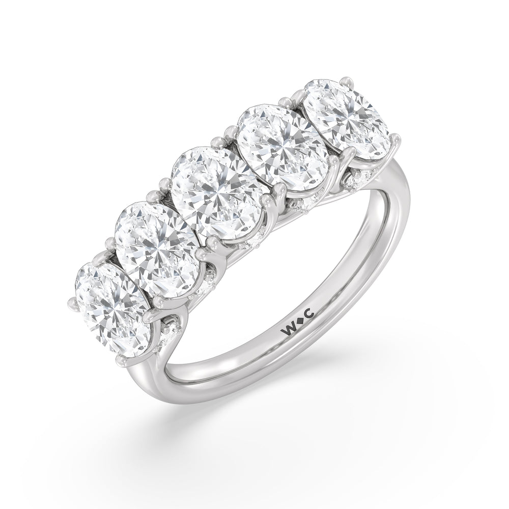 Elegance Hidden Accent Trellis Oval Five Stone Anniversary Ring with Platinum / Lab / 4 Cut Diamond in 14KT Platinum / Lab / 4 view 5
