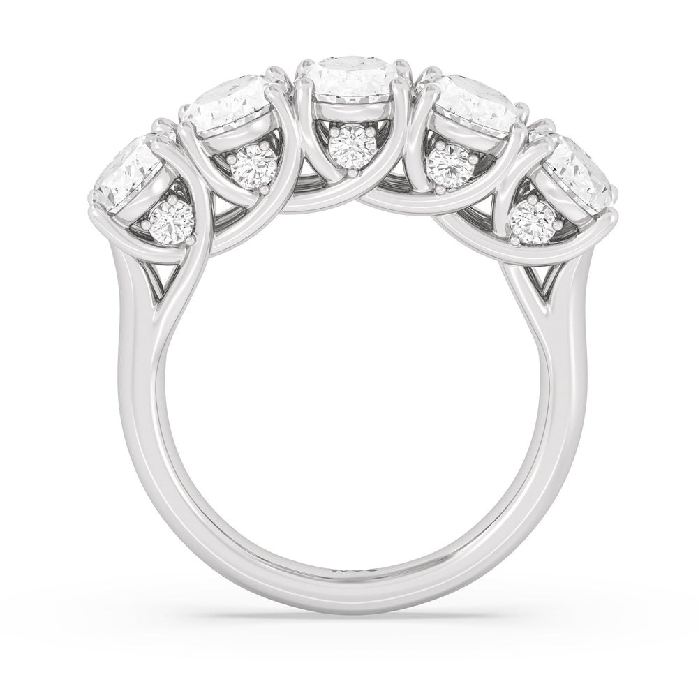 Elegance Hidden Accent Trellis Oval Five Stone Anniversary Ring with Platinum / Lab / 5 Cut Diamond in 14KT Platinum / Lab / 5 view 4
