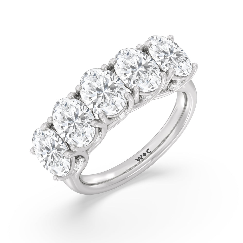 Elegance Hidden Accent Trellis Oval Five Stone Anniversary Ring with Platinum / Lab / 5 Cut Diamond in 14KT Platinum / Lab / 5 view 5
