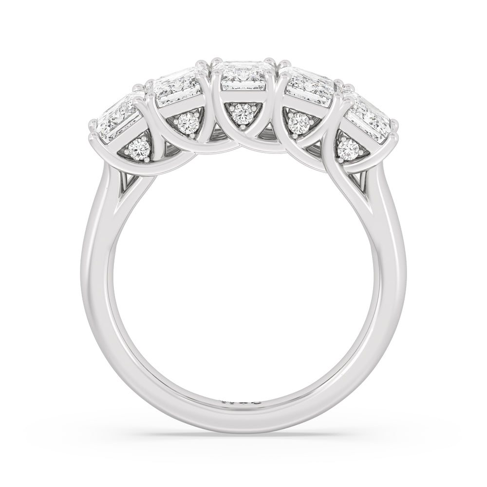 Elegance Hidden Accent Trellis Emerald Five Stone Anniversary Ring with Platinum / Lab / 3 Cut Diamond in 14KT Platinum / Lab / 3 view 4
