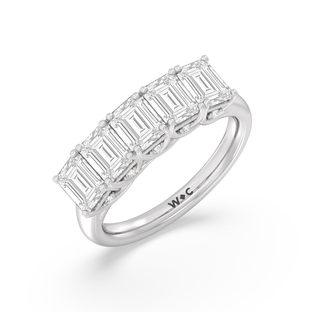 Elegance Hidden Accent Trellis Emerald Five Stone Anniversary Ring with Platinum / Lab / 3 Cut Diamond in 14KT Platinum / Lab / 3 view 5
