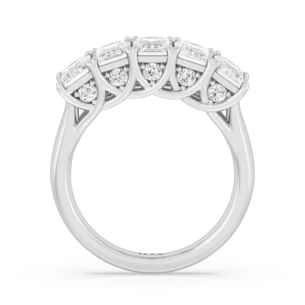 Elegance Hidden Accent Trellis Emerald Five Stone Anniversary Ring with Platinum / Lab / 4 Cut Diamond in 14KT Platinum / Lab / 4 view 4
