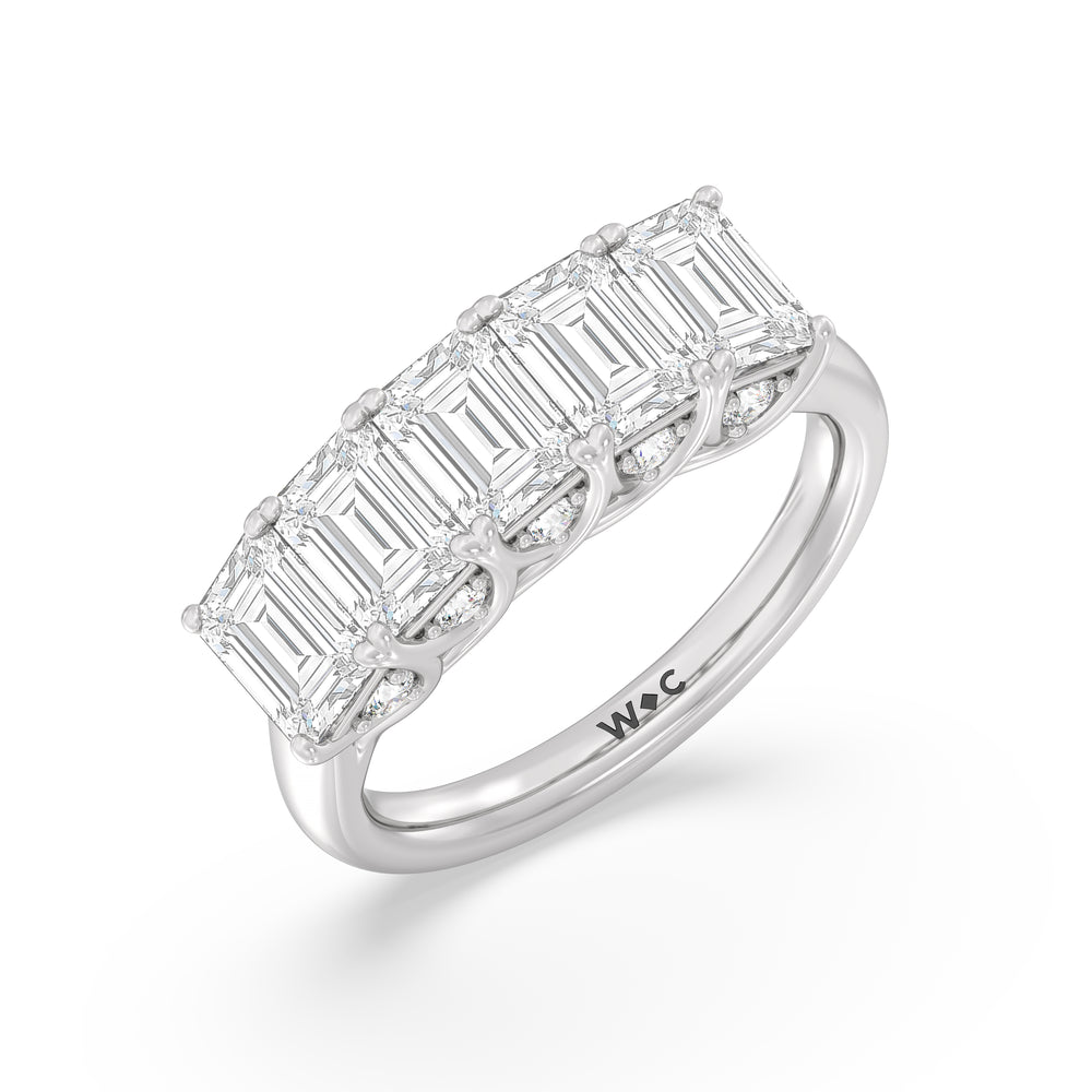 Elegance Hidden Accent Trellis Emerald Five Stone Anniversary Ring with Platinum / Lab / 4 Cut Diamond in 14KT Platinum / Lab / 4 view 5
