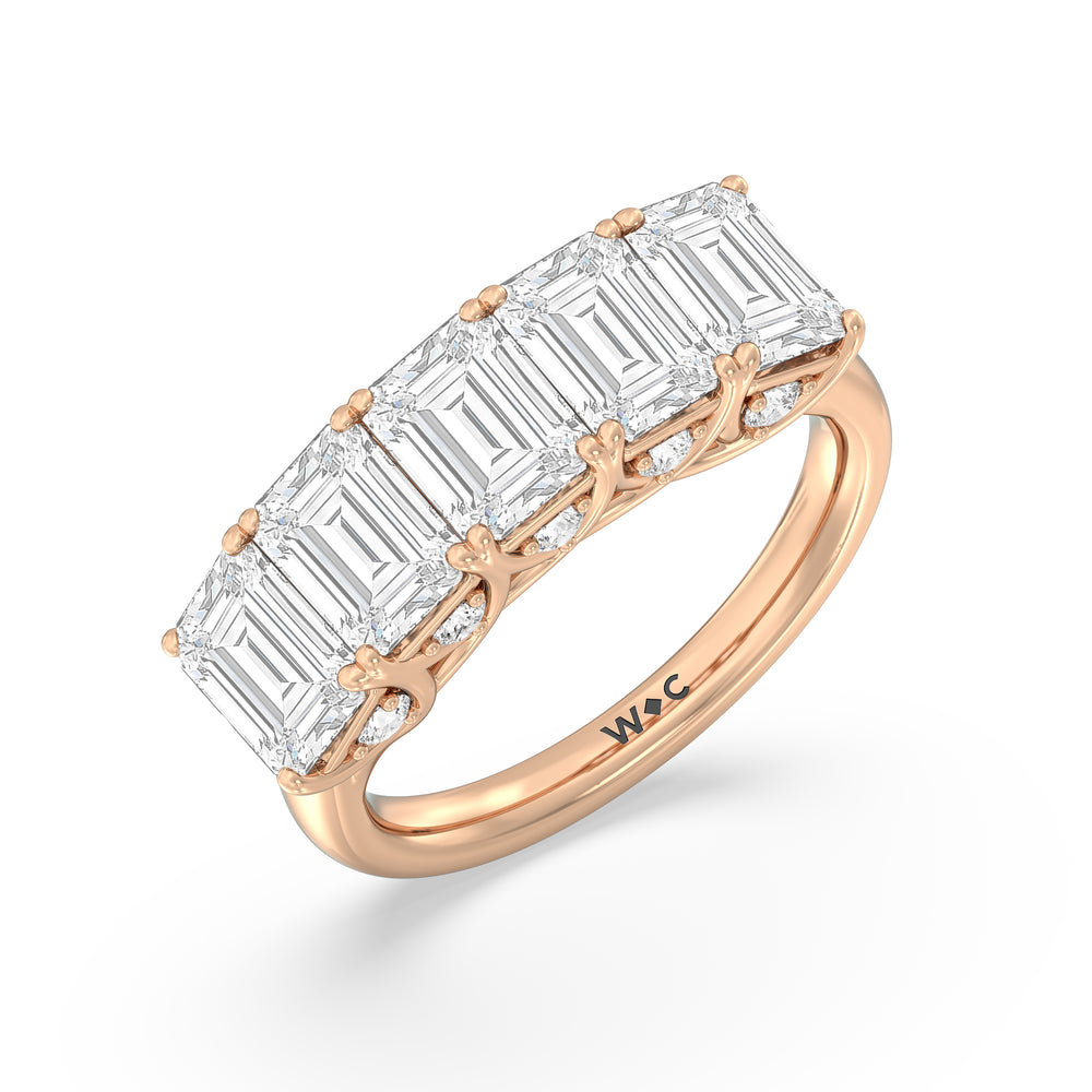 Elegance Hidden Accent Trellis Emerald Five Stone Anniversary Ring with 18KT Rose Gold / Lab / 5 Cut Diamond in 14KT Rose Gold / Lab / 5 view 5
