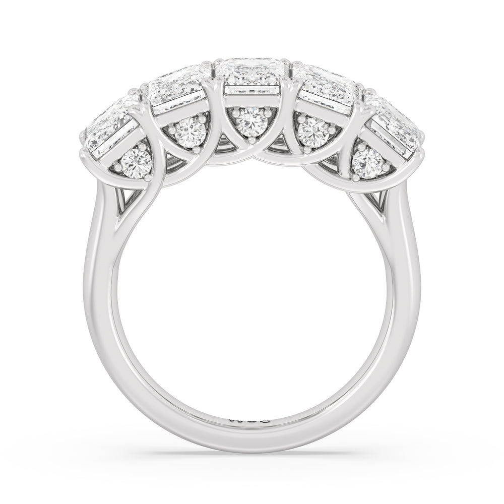 Elegance Hidden Accent Trellis Emerald Five Stone Anniversary Ring with Platinum / Lab / 5 Cut Diamond in 14KT Platinum / Lab / 5 view 4
