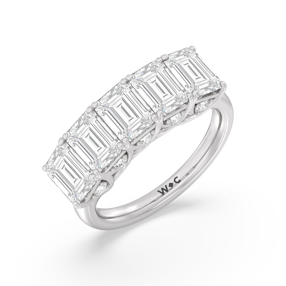 Elegance Hidden Accent Trellis Emerald Five Stone Anniversary Ring with Platinum / Lab / 5 Cut Diamond in 14KT Platinum / Lab / 5 view 5
