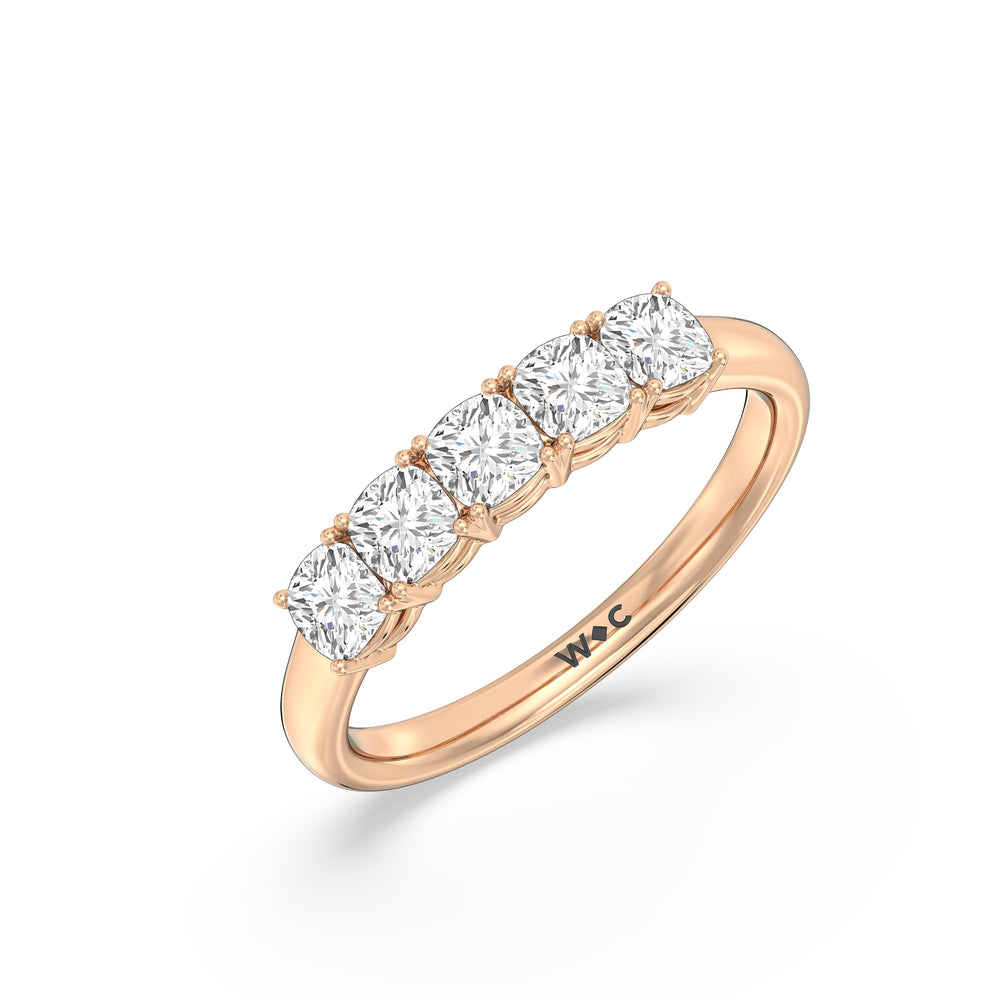 Five Stone Cushion Diamond Anniversary Ring with 18KT Rose Gold / Lab / 1 Cut Diamond in 14KT Rose Gold / Lab / 1 view 5
