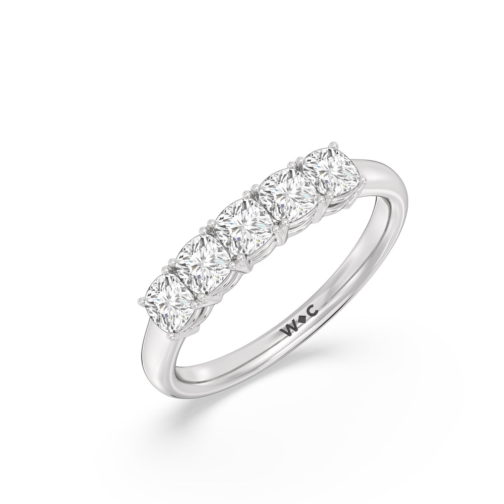 Five Stone Cushion Diamond Anniversary Ring with Platinum / Lab / 1 Cut Diamond in 14KT Platinum / Lab / 1 view 5
