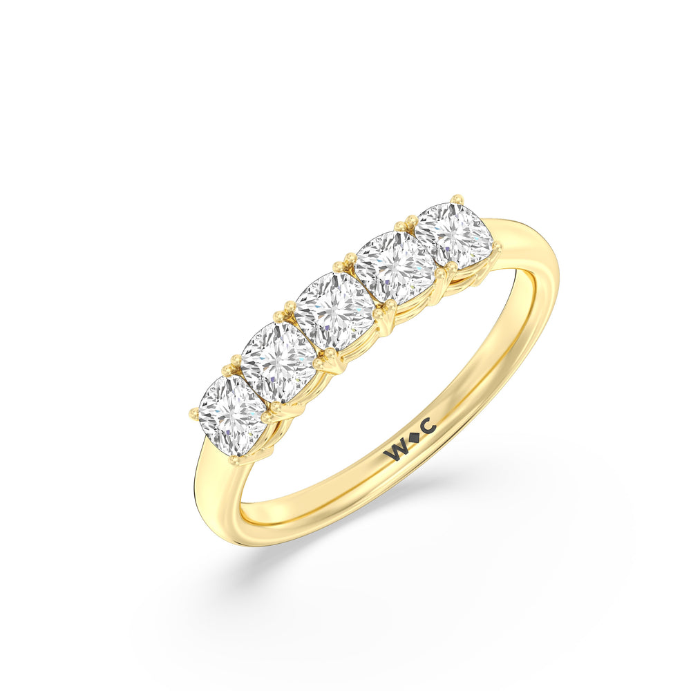 Five Stone Cushion Diamond Anniversary Ring with 18KT Yellow Gold / Lab / 1 Cut Diamond in 14KT Yellow Gold / Lab / 1 view 5
