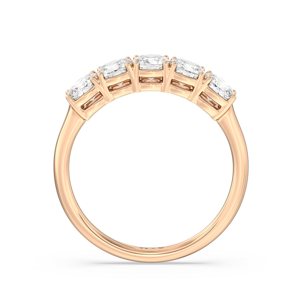 Five Stone Cushion Diamond Anniversary Ring with 18KT Rose Gold / Lab / 1 1/2 Cut Diamond in 14KT Rose Gold / Lab / 1 1/2 view 4

