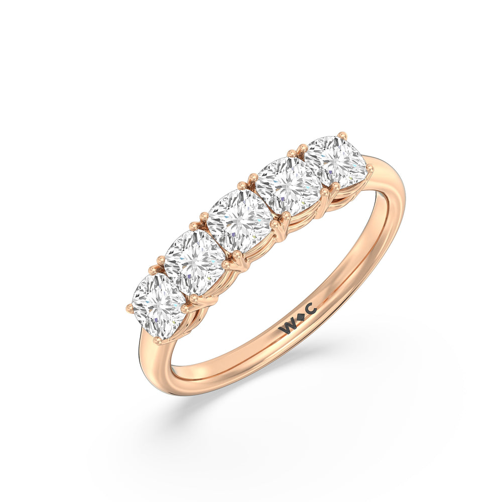 Five Stone Cushion Diamond Anniversary Ring with 18KT Rose Gold / Lab / 1 1/2 Cut Diamond in 14KT Rose Gold / Lab / 1 1/2 view 5
