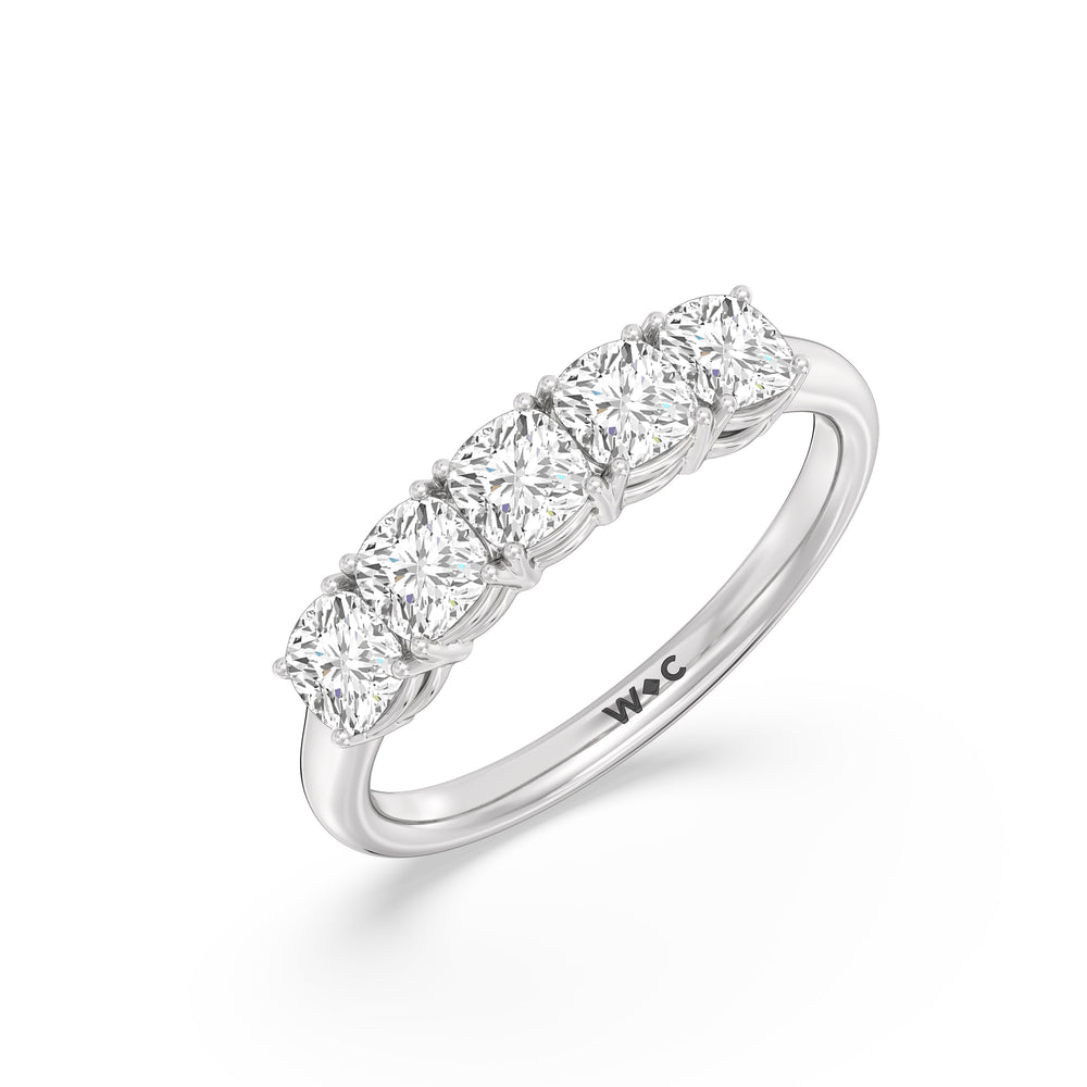 Five Stone Cushion Diamond Anniversary Ring with Platinum / Lab / 1 1/2 Cut Diamond in 14KT Platinum / Lab / 1 1/2 view 5
