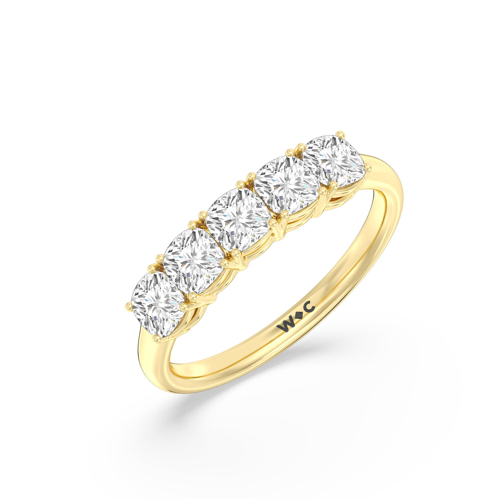 Five Stone Cushion Diamond Anniversary Ring with 18KT Yellow Gold / Lab / 1 1/2 Cut Diamond in 14KT Yellow Gold / Lab / 1 1/2 view 5
