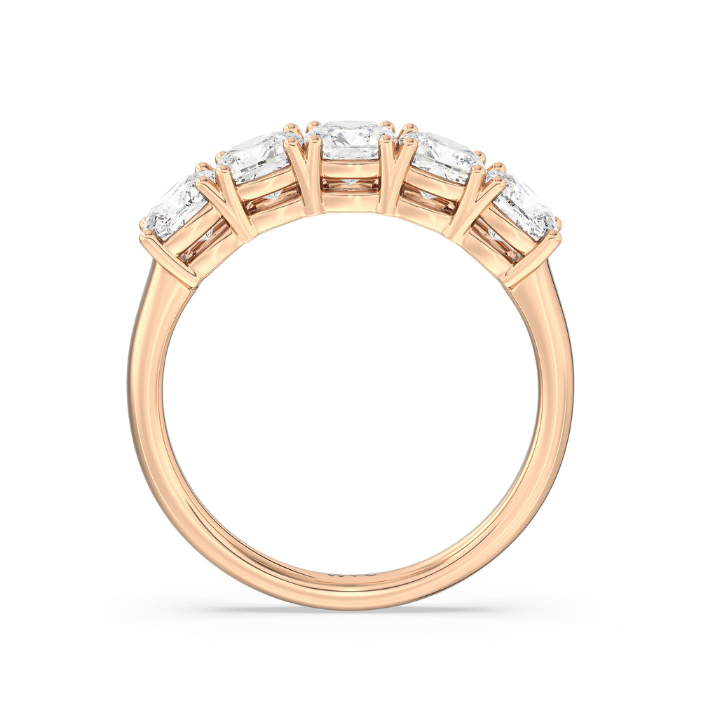 Five Stone Cushion Diamond Anniversary Ring with 18KT Rose Gold / Lab / 2 Cut Diamond in 14KT Rose Gold / Lab / 2 view 4
