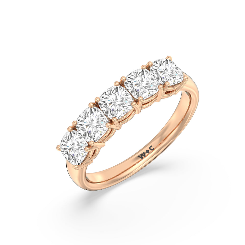 Five Stone Cushion Diamond Anniversary Ring with 18KT Rose Gold / Lab / 2 Cut Diamond in 14KT Rose Gold / Lab / 2 view 5
