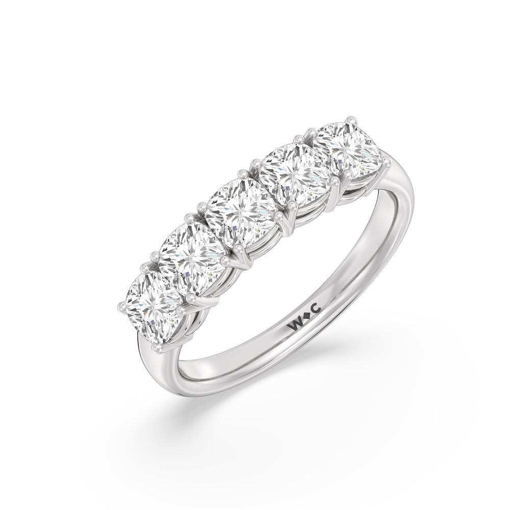 Five Stone Cushion Diamond Anniversary Ring with Platinum / Lab / 2 Cut Diamond in 14KT Platinum / Lab / 2 view 5
