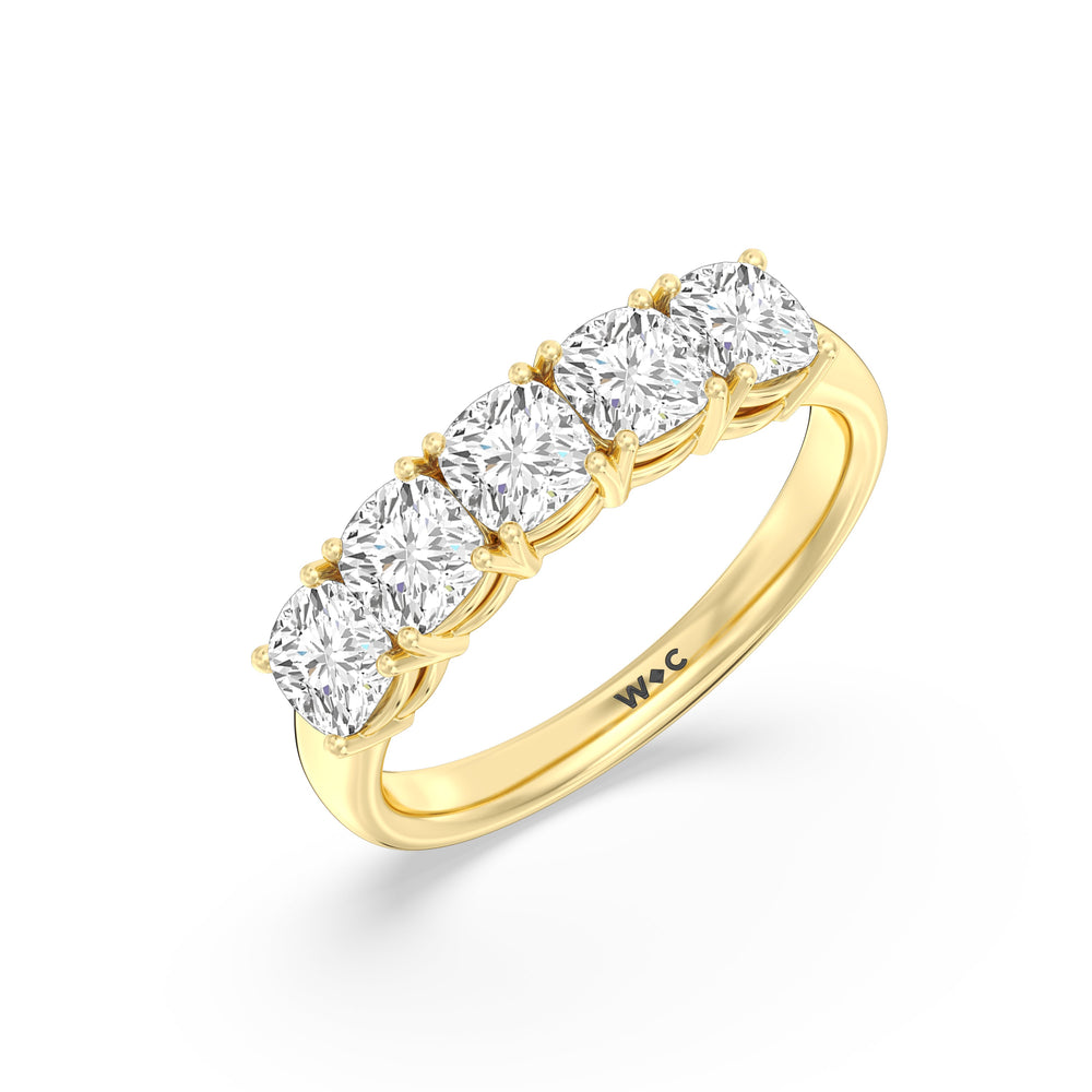 Five Stone Cushion Diamond Anniversary Ring Size 7.5 with 18KT Yellow Gold / Lab / 2 Cut Diamond in 14KT Yellow Gold / Lab / 2 view 5
