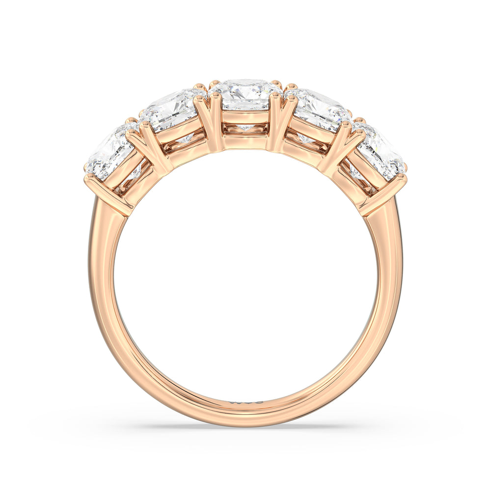 Five Stone Cushion Diamond Anniversary Ring with 18KT Rose Gold / Lab / 3 Cut Diamond in 14KT Rose Gold / Lab / 3 view 4
