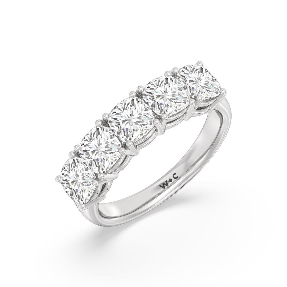 Five Stone Cushion Diamond Anniversary Ring with Platinum / Lab / 3 Cut Diamond in 14KT Platinum / Lab / 3 view 5
