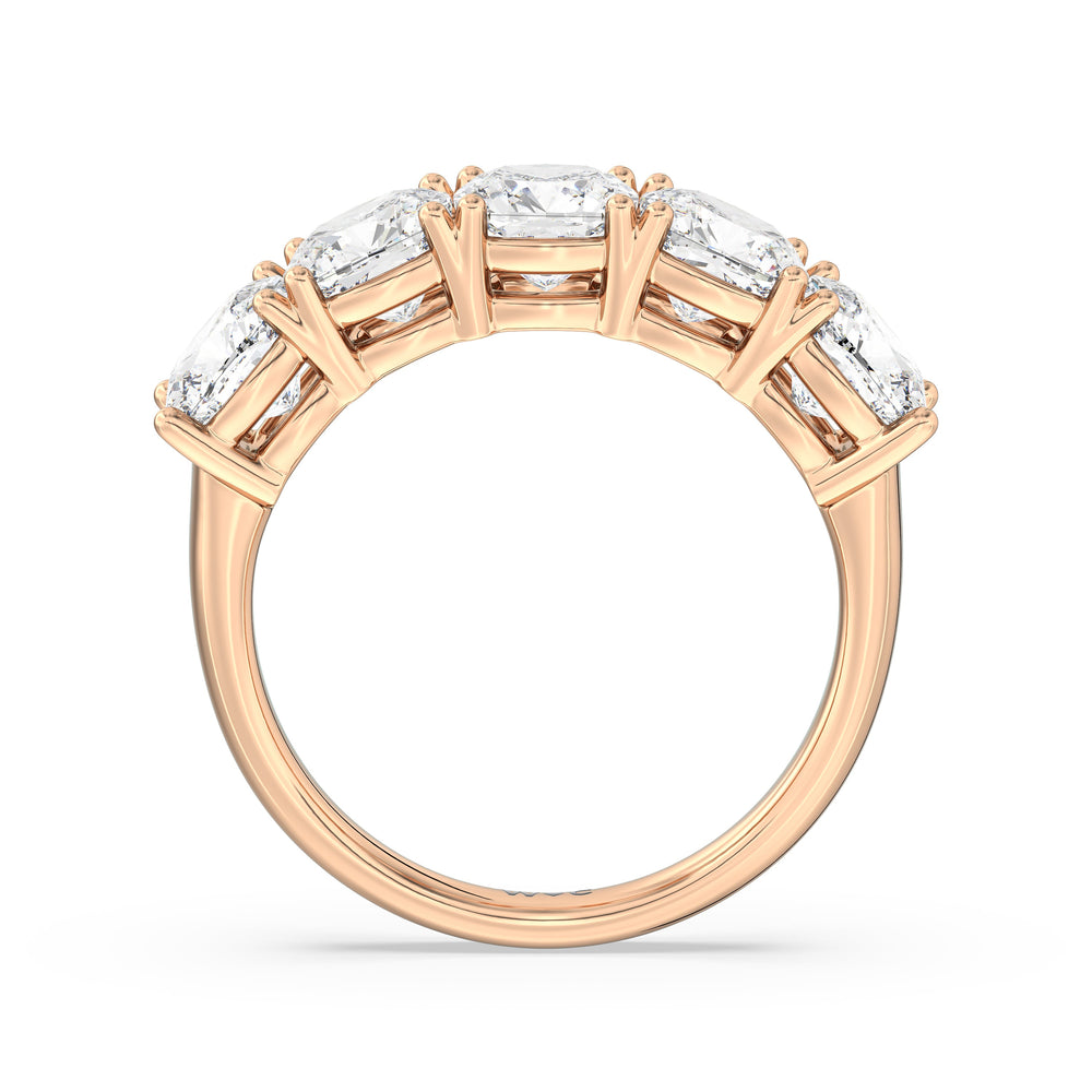 Five Stone Cushion Diamond Anniversary Ring with 18KT Rose Gold / Lab / 4 Cut Diamond in 14KT Rose Gold / Lab / 4 view 4
