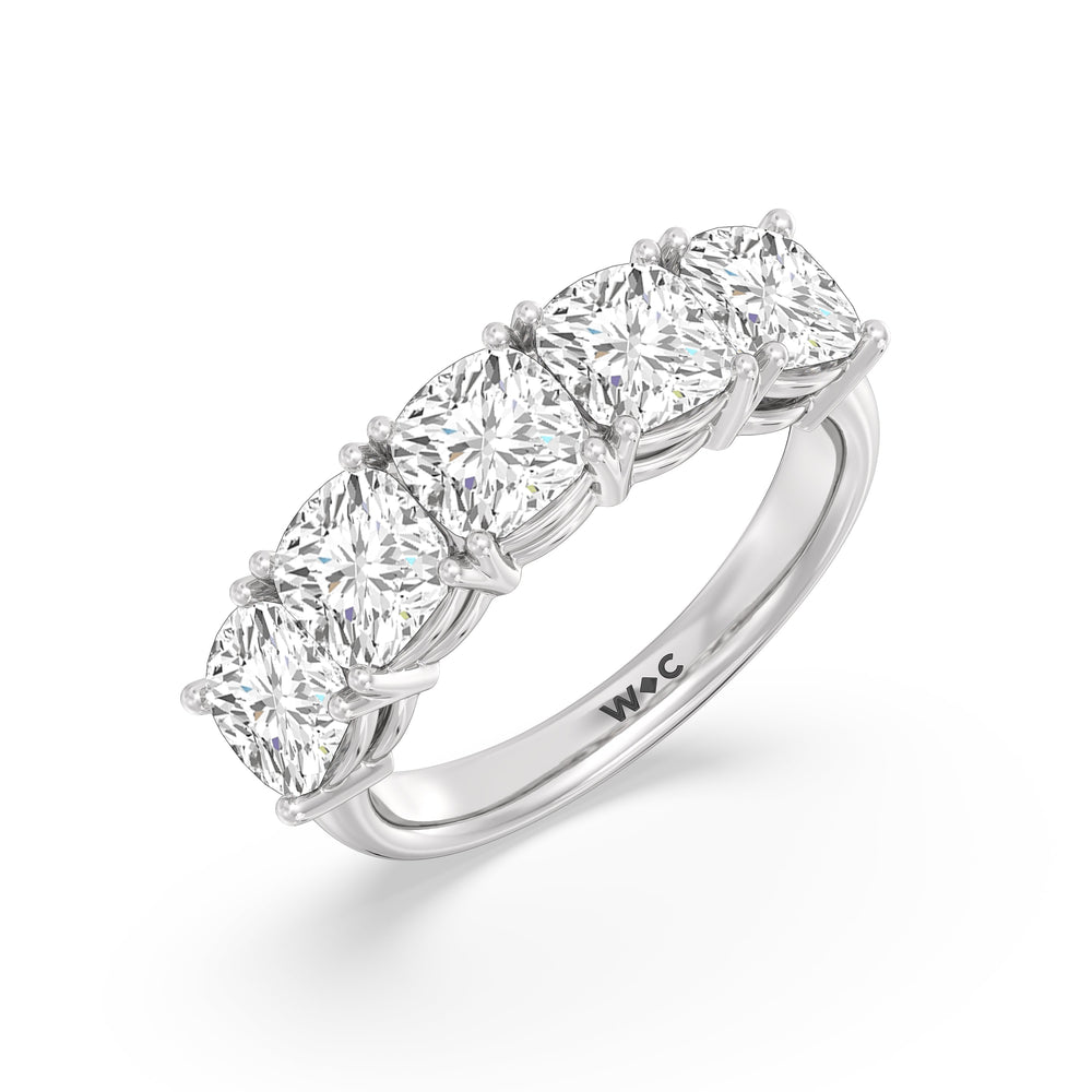 Five Stone Cushion Diamond Anniversary Ring with Platinum / Lab / 4 Cut Diamond in 14KT Platinum / Lab / 4 view 5
