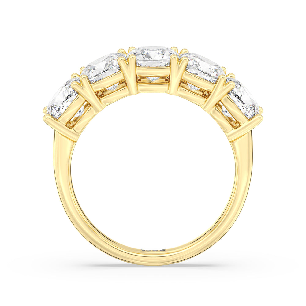 Five Stone Cushion Diamond Anniversary Ring with 18KT Yellow Gold / Lab / 4 Cut Diamond in 14KT Yellow Gold / Lab / 4 view 4

